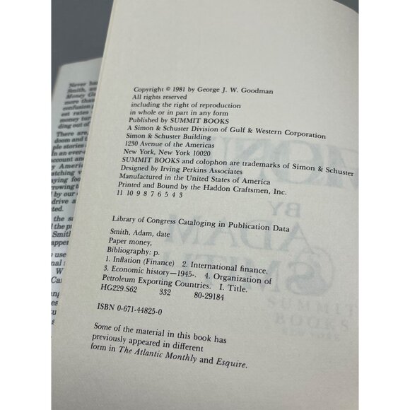 Paper Money book hardcover 1981 english Summit Books 335pgs Adam Smith READ - Picture 6 of 9